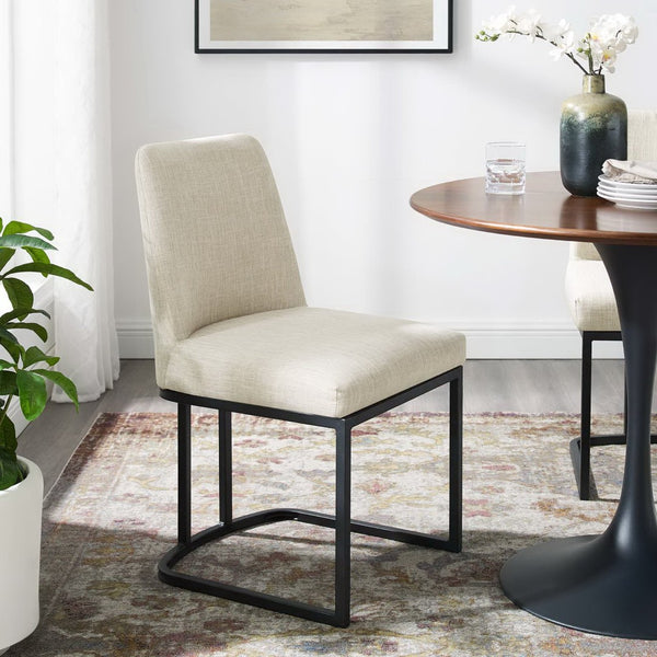 Modway Furniture Amplify Sled Base Upholstered Dining Side Chair - Modern Glam Design with Durable Comfort and Style Black Beige EEI-3811-BLK-BEI
