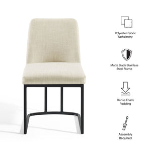 Modway Furniture Amplify Sled Base Upholstered Dining Side Chair - Modern Glam Design with Durable Comfort and Style Black Beige EEI-3811-BLK-BEI
