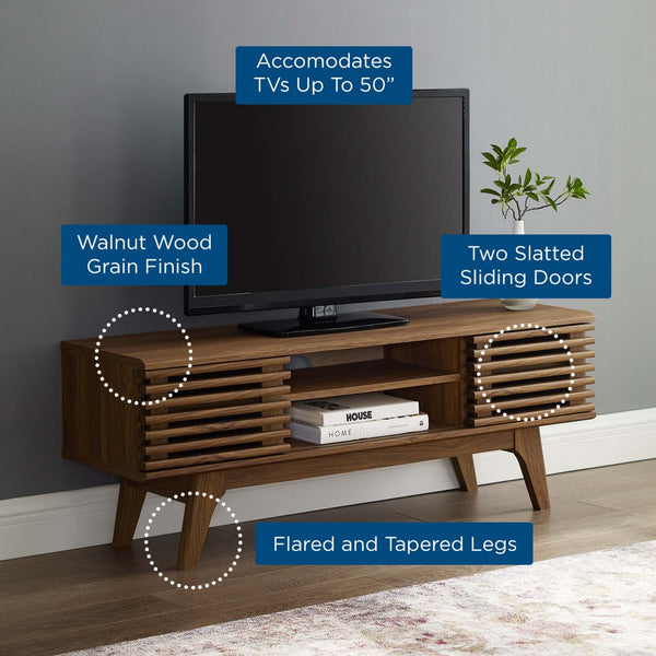 Modway Furniture Render 46" Mid-Century Media Console TV Stand - Walnut Finish, Smart Storage & Cable Management EEI-3837-WAL