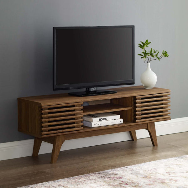 Modway Furniture Render 46" Mid-Century Media Console TV Stand - Walnut Finish, Smart Storage & Cable Management EEI-3837-WAL