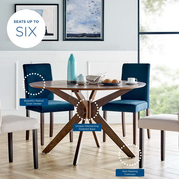 Modway Furniture Crossroads 47" Round Wood Dining Table - Modern Ash Finish, Stylish Centerpiece for Any Space Walnut EEI-3847-WAL