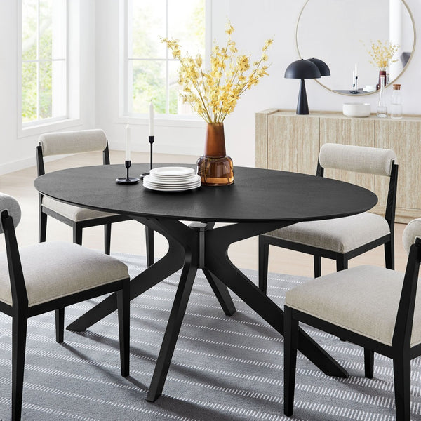 Modway Furniture Crossroads 63" Oval Wood Dining Table - Modern Design for Memorable Gatherings and Family Meals Black EEI-3848-BLK