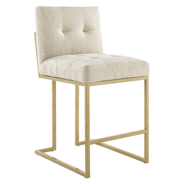 Modway Furniture Privy Gold Stainless Steel Counter Stool - Art Deco Inspired Upholstered Seat for Chic Spaces Gold Beige EEI-3852-GLD-BEI