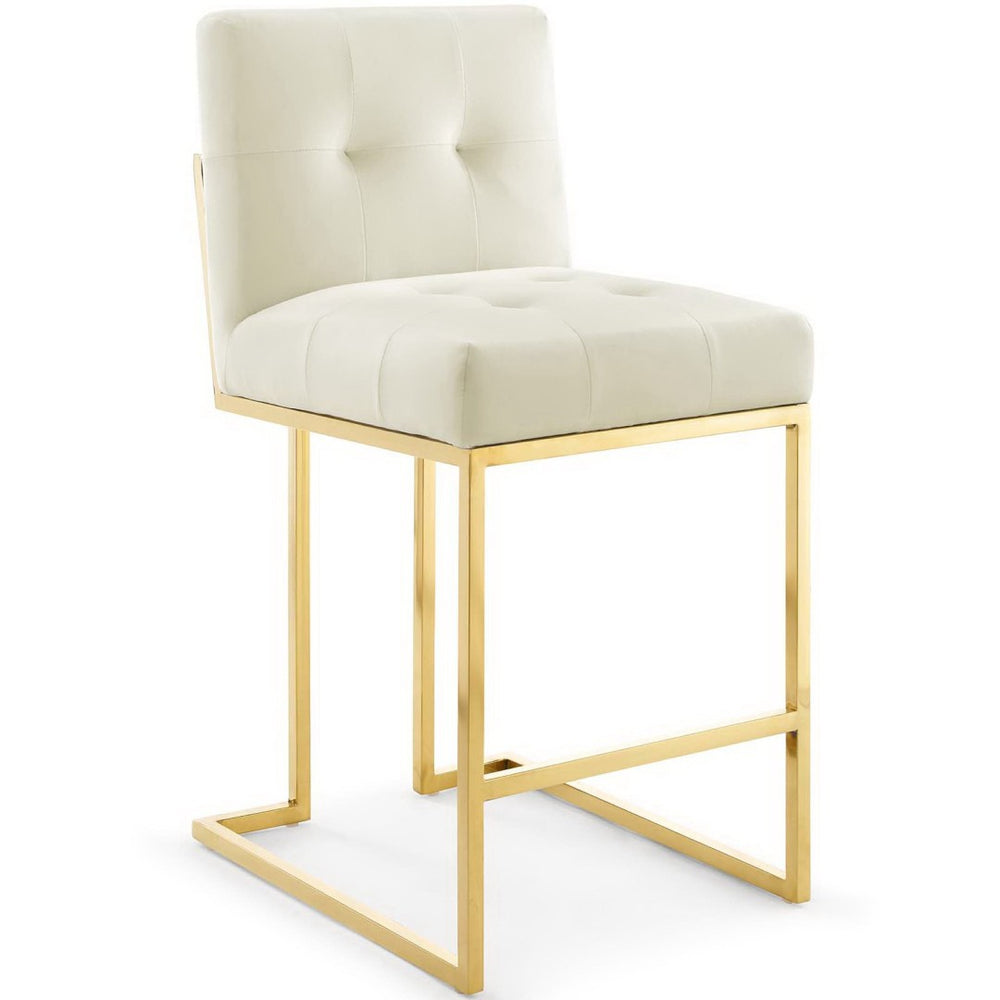 Modway Furniture Privy Gold Velvet Counter Stool - Elegant Stain-Resistant Upholstery & Modern Stainless Steel Base EEI-3853-GLD-IVO