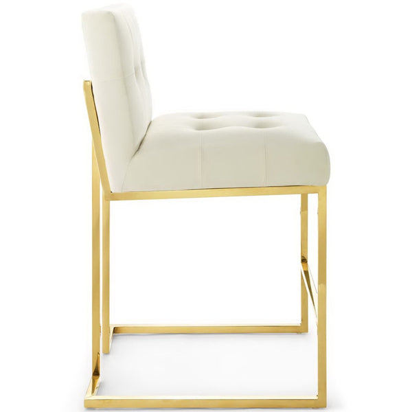 Modway Furniture Privy Gold Velvet Counter Stool - Elegant Stain-Resistant Upholstery & Modern Stainless Steel Base EEI-3853-GLD-IVO