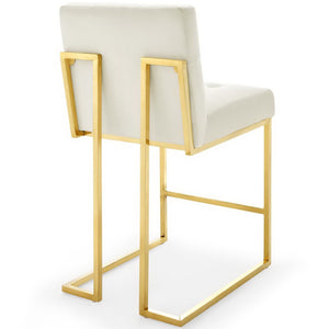 Modway Furniture Privy Gold Velvet Counter Stool - Elegant Stain-Resistant Upholstery & Modern Stainless Steel Base EEI-3853-GLD-IVO