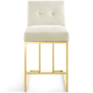 Modway Furniture Privy Gold Velvet Counter Stool - Elegant Stain-Resistant Upholstery & Modern Stainless Steel Base EEI-3853-GLD-IVO