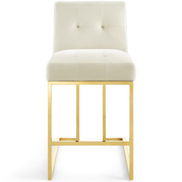 Modway Furniture Privy Gold Velvet Counter Stool - Elegant Stain-Resistant Upholstery & Modern Stainless Steel Base EEI-3853-GLD-IVO