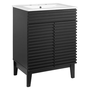 Modway Furniture Render 24" Bathroom Vanity by Modway - Mid-Century Modern Design with Soft-Close Storage Solutions Black White EEI-3860-BLK-WHI
