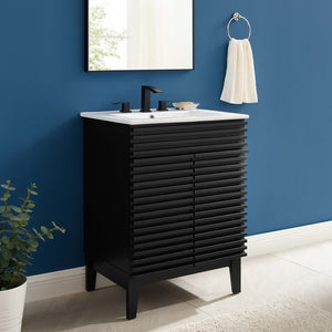Modway Furniture Render 24" Bathroom Vanity by Modway - Mid-Century Modern Design with Soft-Close Storage Solutions Black White EEI-3860-BLK-WHI