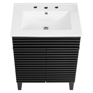 Modway Furniture Render 24" Bathroom Vanity by Modway - Mid-Century Modern Design with Soft-Close Storage Solutions Black White EEI-3860-BLK-WHI