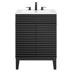 Modway Furniture Render 24" Bathroom Vanity by Modway - Mid-Century Modern Design with Soft-Close Storage Solutions Black White EEI-3860-BLK-WHI