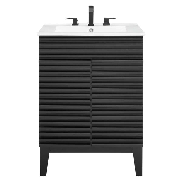 Modway Furniture Render 24" Bathroom Vanity by Modway - Mid-Century Modern Design with Soft-Close Storage Solutions Black White EEI-3860-BLK-WHI