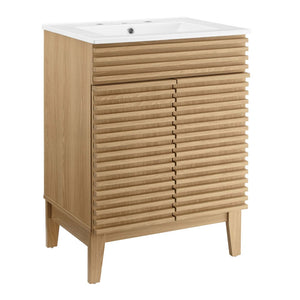 Modway Furniture Render 24" Bathroom Vanity by Modway - Mid-Century Modern Design with Soft-Close Storage Solutions Oak White EEI-3860-OAK-WHI