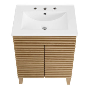 Modway Furniture Render 24" Bathroom Vanity by Modway - Mid-Century Modern Design with Soft-Close Storage Solutions Oak White EEI-3860-OAK-WHI