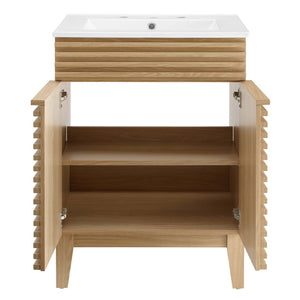 Modway Furniture Render 24" Bathroom Vanity by Modway - Mid-Century Modern Design with Soft-Close Storage Solutions Oak White EEI-3860-OAK-WHI