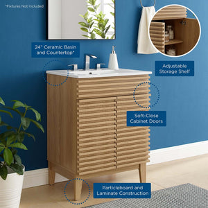Modway Furniture Render 24" Bathroom Vanity by Modway - Mid-Century Modern Design with Soft-Close Storage Solutions Oak White EEI-3860-OAK-WHI