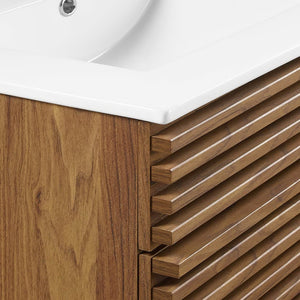 Modway Furniture Render 24" Bathroom Vanity by Modway - Mid-Century Modern Design with Soft-Close Storage Solutions Walnut White EEI-3860-WAL-WHI