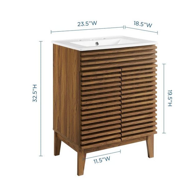 Modway Furniture Render 24" Bathroom Vanity by Modway - Mid-Century Modern Design with Soft-Close Storage Solutions Walnut White EEI-3860-WAL-WHI