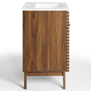 Modway Furniture Render 24" Bathroom Vanity by Modway - Mid-Century Modern Design with Soft-Close Storage Solutions Walnut White EEI-3860-WAL-WHI