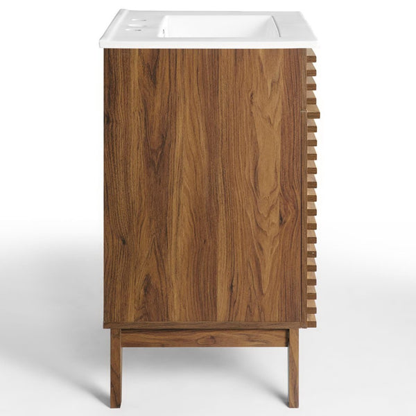 Modway Furniture Render 24" Bathroom Vanity by Modway - Mid-Century Modern Design with Soft-Close Storage Solutions Walnut White EEI-3860-WAL-WHI