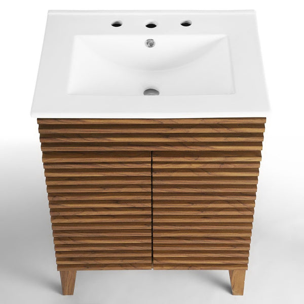 Modway Furniture Render 24" Bathroom Vanity by Modway - Mid-Century Modern Design with Soft-Close Storage Solutions Walnut White EEI-3860-WAL-WHI
