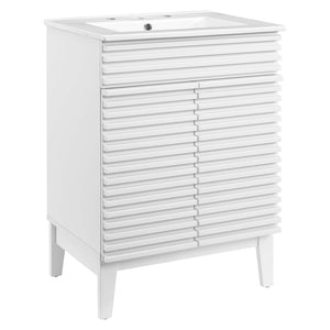 Modway Furniture Render 24" Bathroom Vanity by Modway - Mid-Century Modern Design with Soft-Close Storage Solutions White White EEI-3860-WHI-WHI