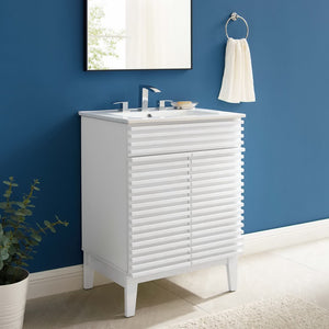 Modway Furniture Render 24" Bathroom Vanity by Modway - Mid-Century Modern Design with Soft-Close Storage Solutions White White EEI-3860-WHI-WHI