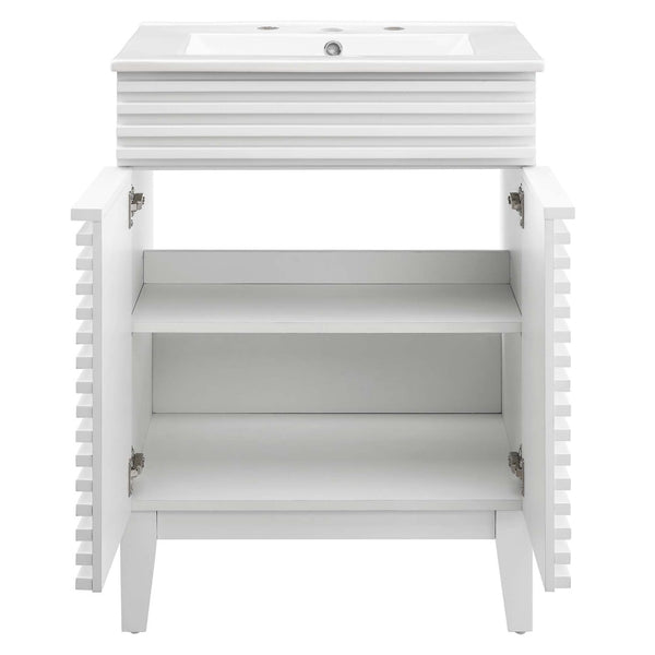 Modway Furniture Render 24" Bathroom Vanity by Modway - Mid-Century Modern Design with Soft-Close Storage Solutions White White EEI-3860-WHI-WHI