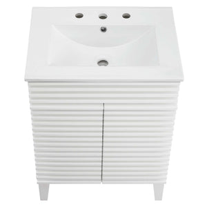 Modway Furniture Render 24" Bathroom Vanity by Modway - Mid-Century Modern Design with Soft-Close Storage Solutions White White EEI-3860-WHI-WHI