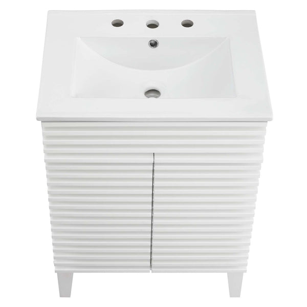 Modway Furniture Render 24" Bathroom Vanity by Modway - Mid-Century Modern Design with Soft-Close Storage Solutions White White EEI-3860-WHI-WHI
