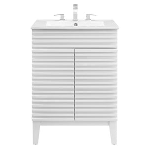 Modway Furniture Render 24" Bathroom Vanity by Modway - Mid-Century Modern Design with Soft-Close Storage Solutions White White EEI-3860-WHI-WHI