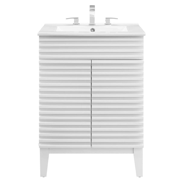 Modway Furniture Render 24" Bathroom Vanity by Modway - Mid-Century Modern Design with Soft-Close Storage Solutions White White EEI-3860-WHI-WHI