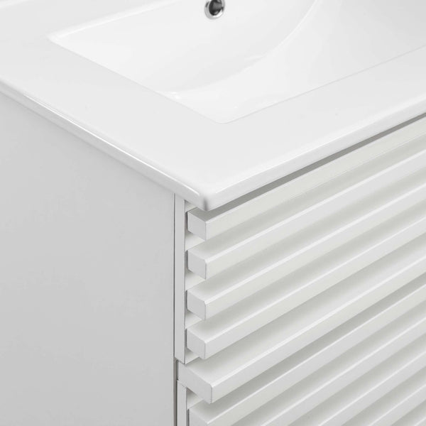 Modway Furniture Render 24" Bathroom Vanity by Modway - Mid-Century Modern Design with Soft-Close Storage Solutions White White EEI-3860-WHI-WHI