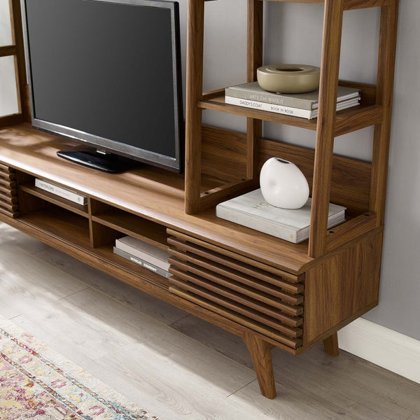 Modway Furniture Render TV Stand Entertainment Center - Mid-Century Modern Walnut Storage Solution for TVs up to 50" EEI-3863-WAL