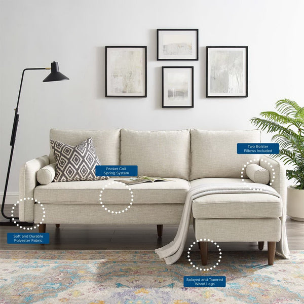 Modway Furniture Revive Upholstered Sectional Sofa with Built-In Ottoman for Modern Comfort and Versatile Layouts Beige EEI-3867-BEI