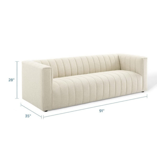Modway Furniture Reflection Channel Tufted Sofa – Mid-Century Modern Beige Upholstered Fabric for Stylish Comfort EEI-3881-BEI