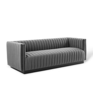 Modway Furniture Conjure Luxurious Channel Tufted Velvet Sofa – Stylish Gray, Stain-Resistant Design for Any Space EEI-3885-GRY