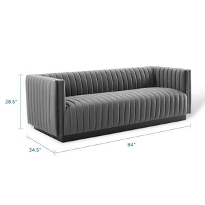 Modway Furniture Conjure Luxurious Channel Tufted Velvet Sofa – Stylish Gray, Stain-Resistant Design for Any Space EEI-3885-GRY