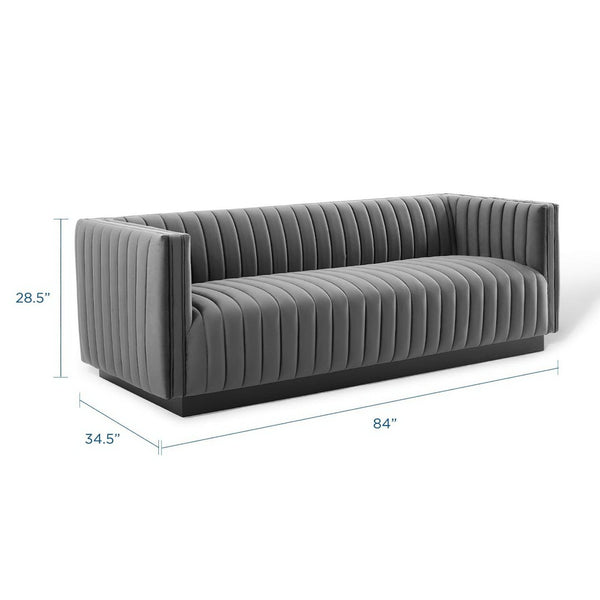 Modway Furniture Conjure Luxurious Channel Tufted Velvet Sofa – Stylish Gray, Stain-Resistant Design for Any Space EEI-3885-GRY