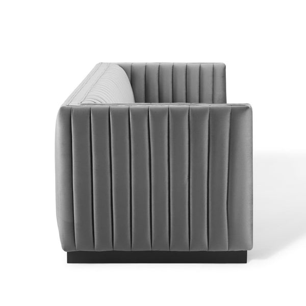Modway Furniture Conjure Luxurious Channel Tufted Velvet Sofa – Stylish Gray, Stain-Resistant Design for Any Space EEI-3885-GRY