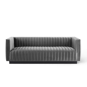 Modway Furniture Conjure Luxurious Channel Tufted Velvet Sofa – Stylish Gray, Stain-Resistant Design for Any Space EEI-3885-GRY