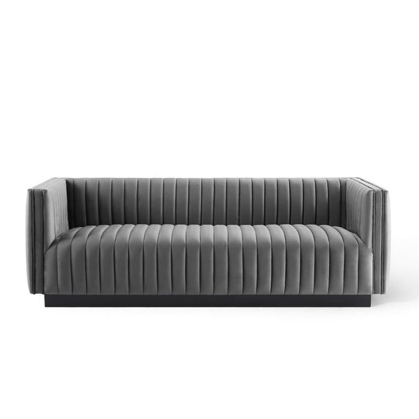 Modway Furniture Conjure Luxurious Channel Tufted Velvet Sofa – Stylish Gray, Stain-Resistant Design for Any Space EEI-3885-GRY