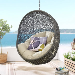 Modway Furniture Hide Outdoor Patio Swing Chair with Stand, Sunbrella® Cushion – Durable, Stylish All-Weather Design Gray Beige EEI-3929-GRY-BEI