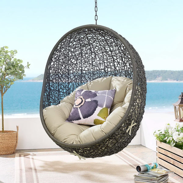 Modway Furniture Hide Outdoor Patio Swing Chair with Stand, Sunbrella® Cushion – Durable, Stylish All-Weather Design Gray Beige EEI-3929-GRY-BEI
