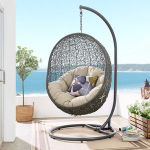 Modway Furniture Hide Outdoor Patio Swing Chair with Stand, Sunbrella® Cushion – Durable, Stylish All-Weather Design Gray Beige EEI-3929-GRY-BEI