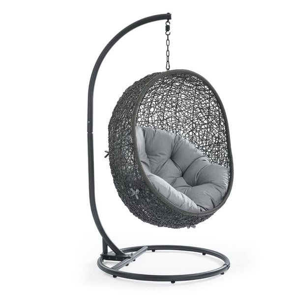 Modway Furniture Hide Outdoor Patio Swing Chair with Stand, Sunbrella® Cushion – Durable, Stylish All-Weather Design Gray Gray EEI-3929-GRY-GRY