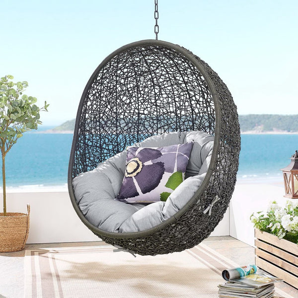 Modway Furniture Hide Outdoor Patio Swing Chair with Stand, Sunbrella® Cushion – Durable, Stylish All-Weather Design Gray Gray EEI-3929-GRY-GRY