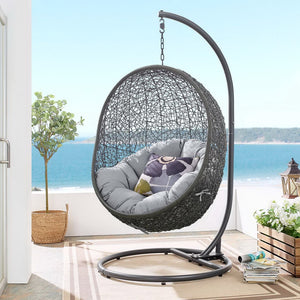 Modway Furniture Hide Outdoor Patio Swing Chair with Stand, Sunbrella® Cushion – Durable, Stylish All-Weather Design Gray Gray EEI-3929-GRY-GRY