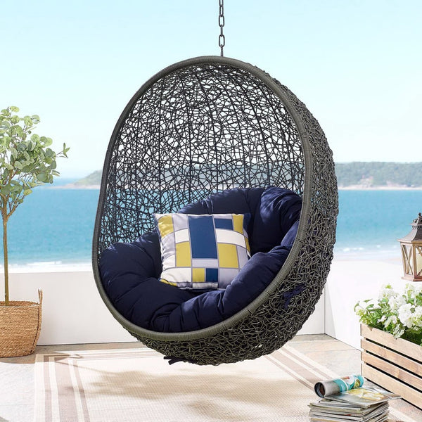 Modway Furniture Hide Outdoor Patio Swing Chair with Stand, Sunbrella® Cushion – Durable, Stylish All-Weather Design Gray Navy EEI-3929-GRY-NAV